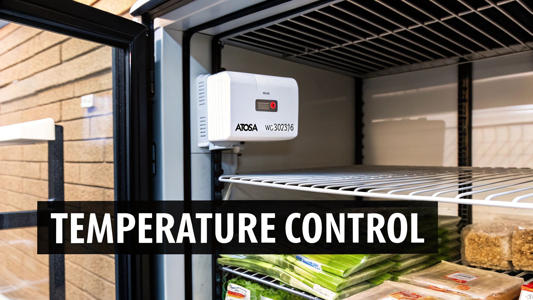 A close-up of the Atosa USA W0302316 probe, white, showing its sensor tip and wiring.