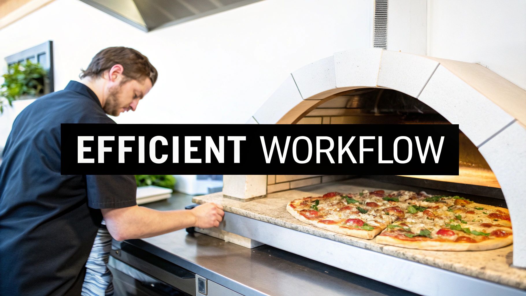 A chef working in a well-organized commercial kitchen, demonstrating an efficient workflow.