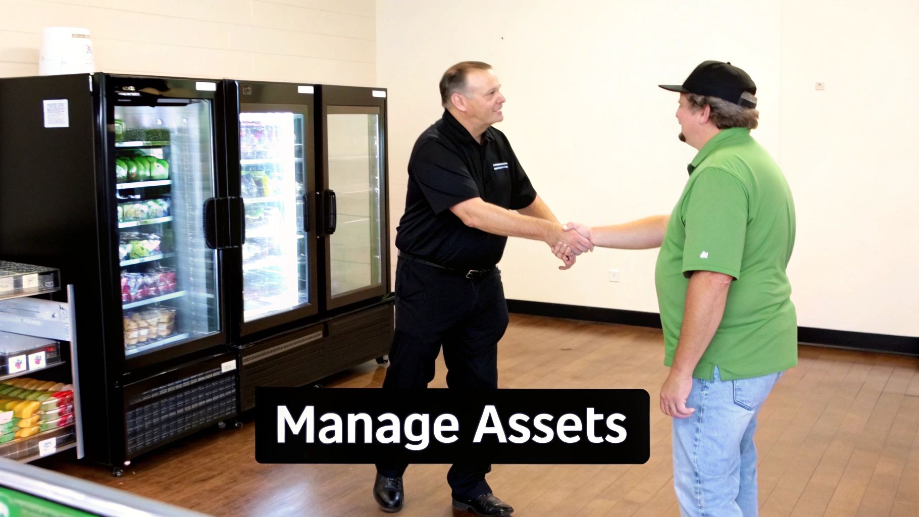 A chef smiles while signing documents in a bright, modern restaurant kitchen.