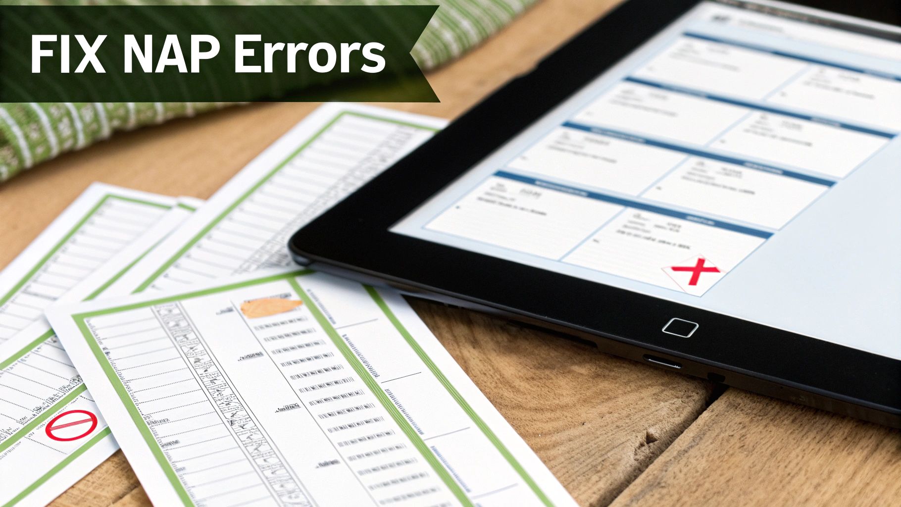 An image showing a red warning sign with a magnifying glass over it, symbolizing the inspection and avoidance of common errors in local business citations.