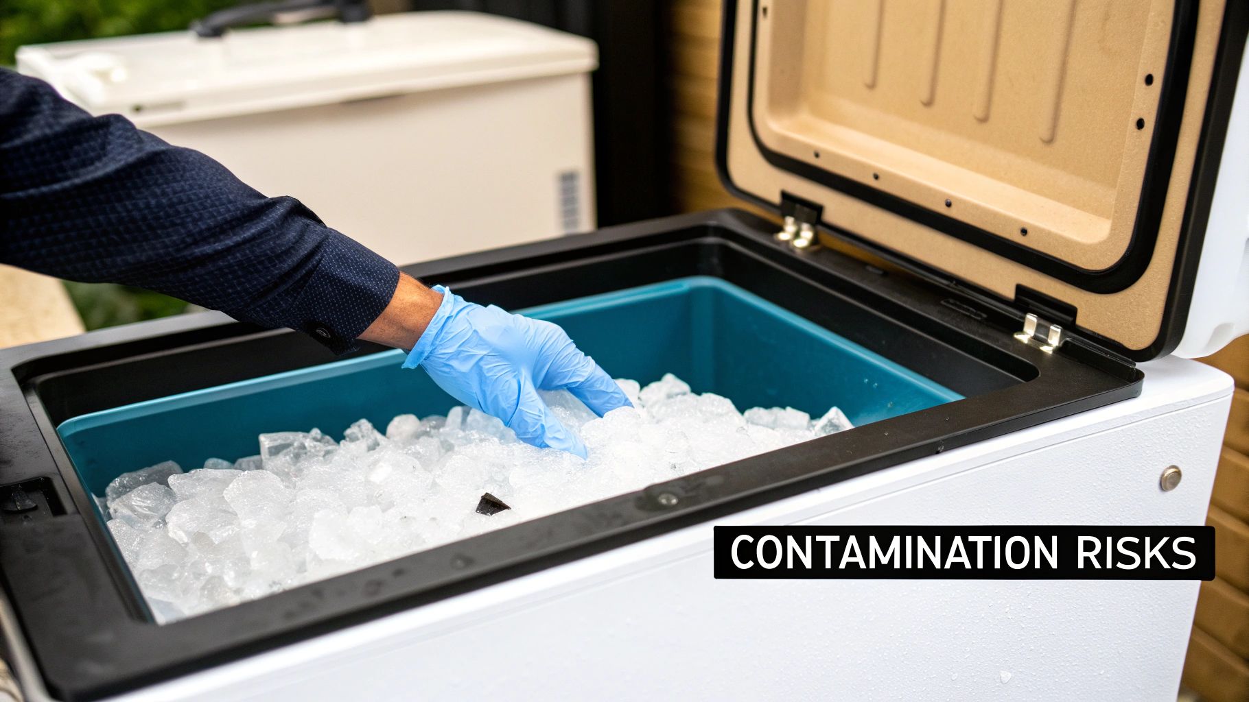 Clear, clean ice cubes in a commercial ice machine bin