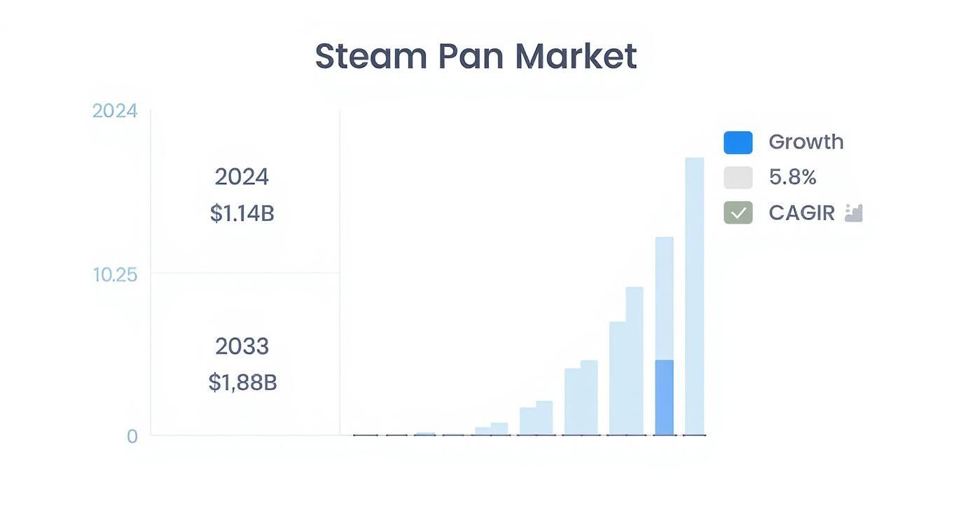 Bar chart illustrating the Steam Pan Market growth, showing values for 2024 and 2033.