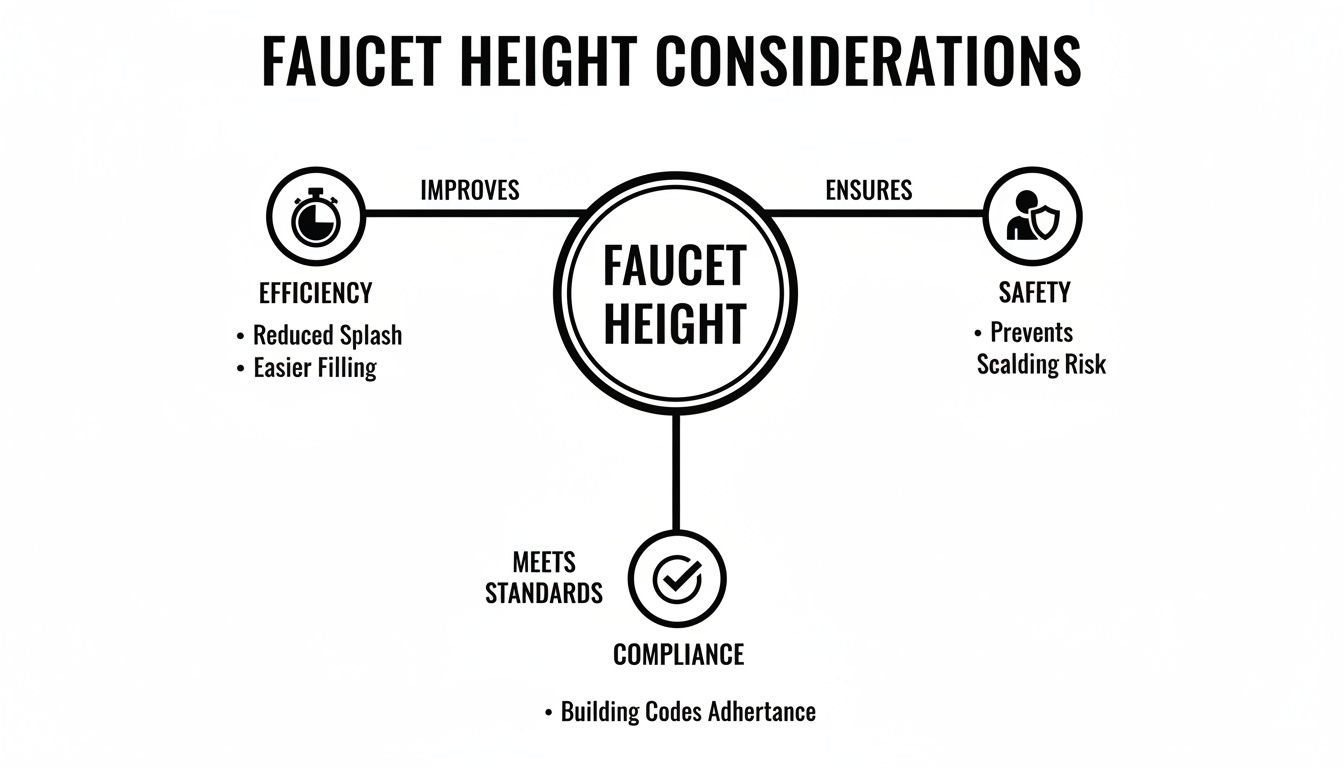 Diagram illustrating faucet height considerations for improved efficiency, safety, and building code compliance.