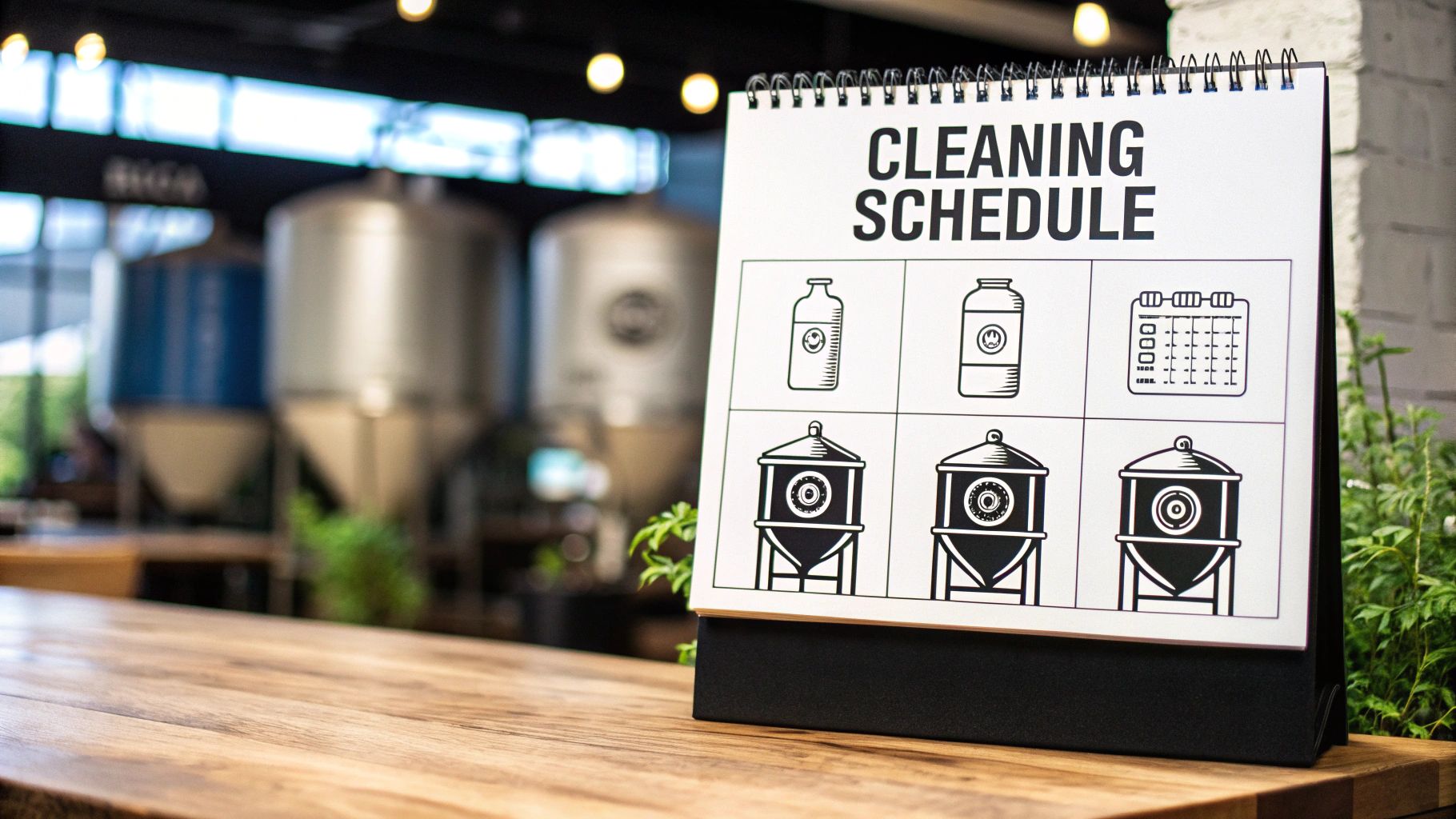 A staff member making a note on a cleaning schedule clipboard hanging on a walk-in cooler.