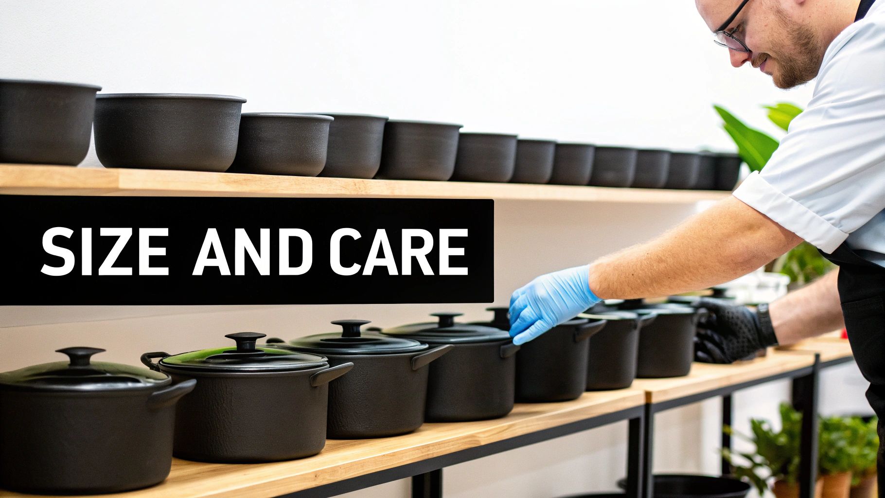 A stack of clean, professional-grade stainless steel pots.