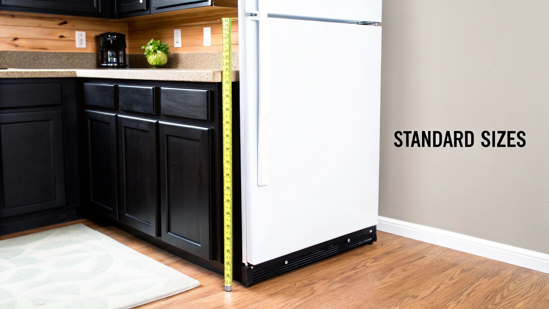 An undercounter refrigerator with a glass door installed in a modern kitchen setting, showing how it fits under the counter.
