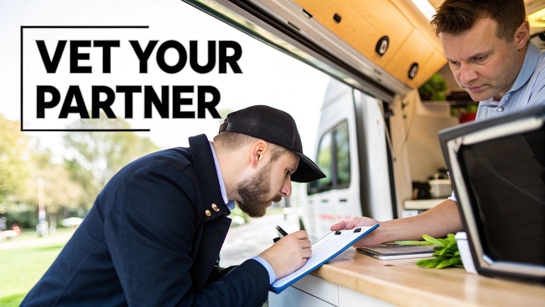 A person reviewing a contract document with a pen.