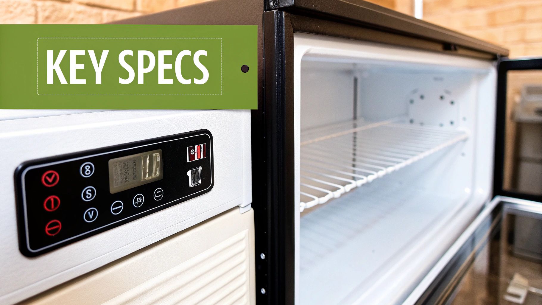 A close-up view of a commercial freezer's temperature display and controls