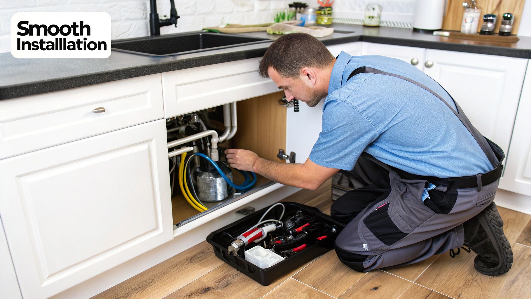 A restaurant employee loading a commercial dishwasher