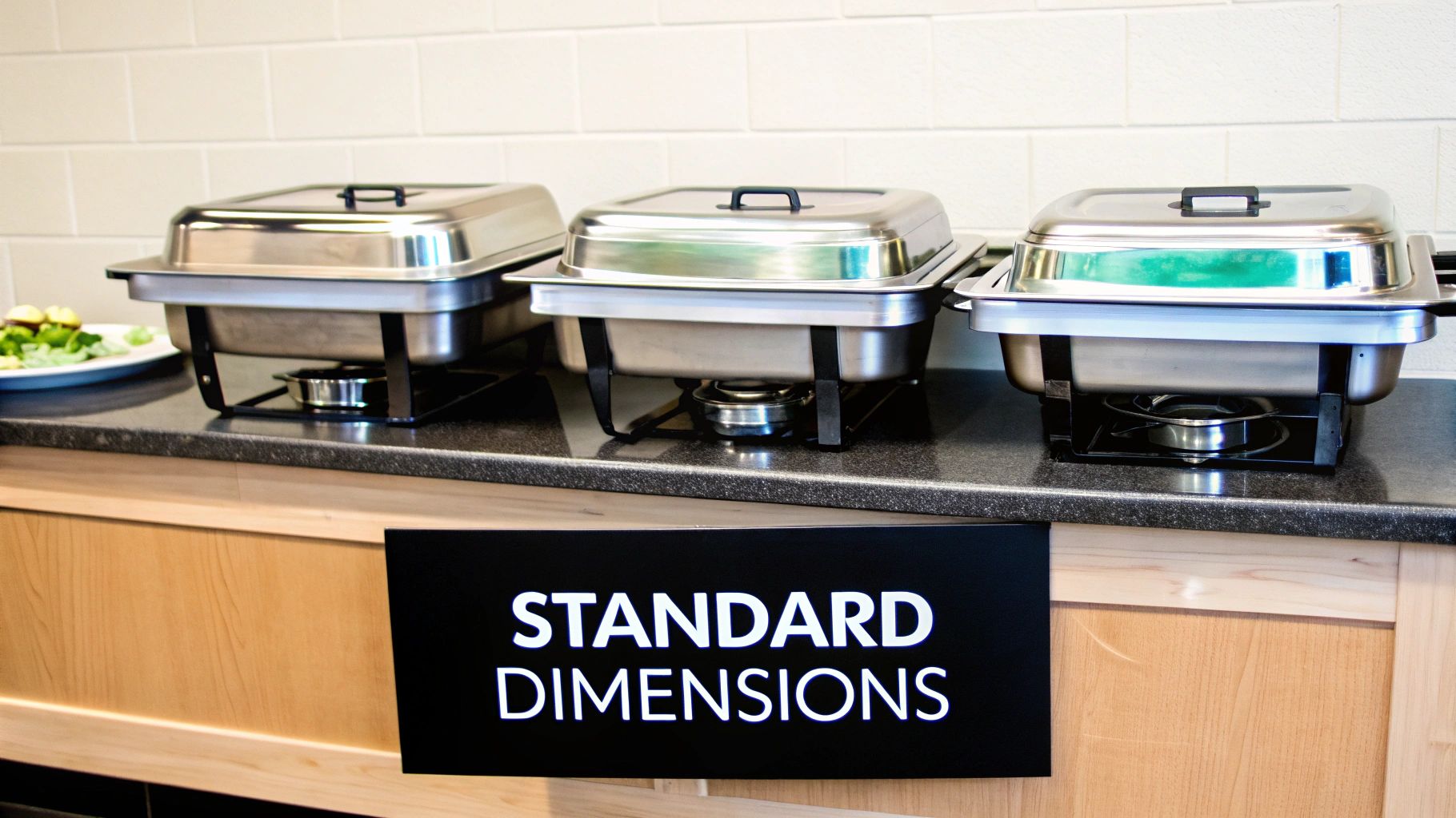 Stainless steel full-size chafing dish with food being served