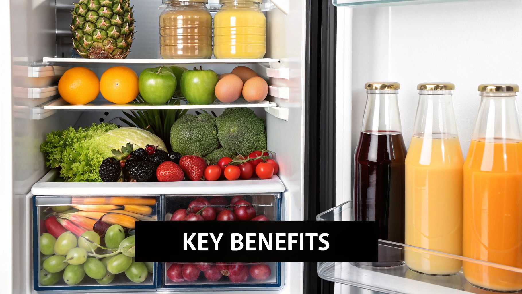 A well-stocked two-door glass fridge sits next to a pizza prep station, creating an efficient workflow.