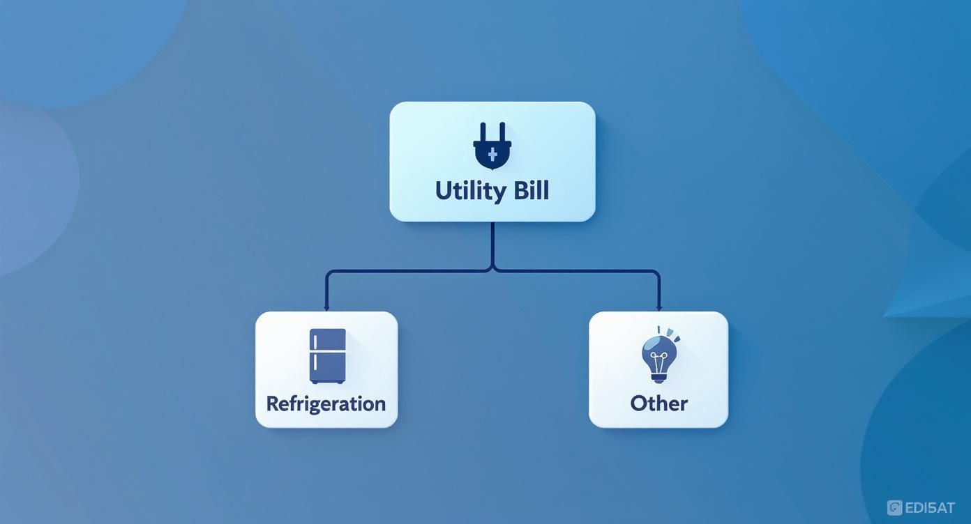 Diagram showing a utility bill divided into refrigeration and other energy consumption categories.