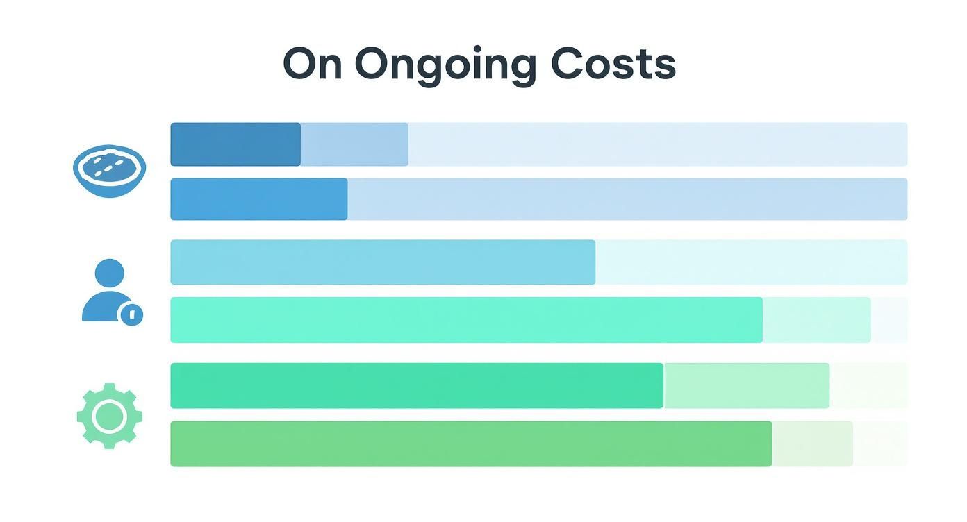 Bar chart illustrating ongoing costs breakdown with categories for resources, labor, and operations.