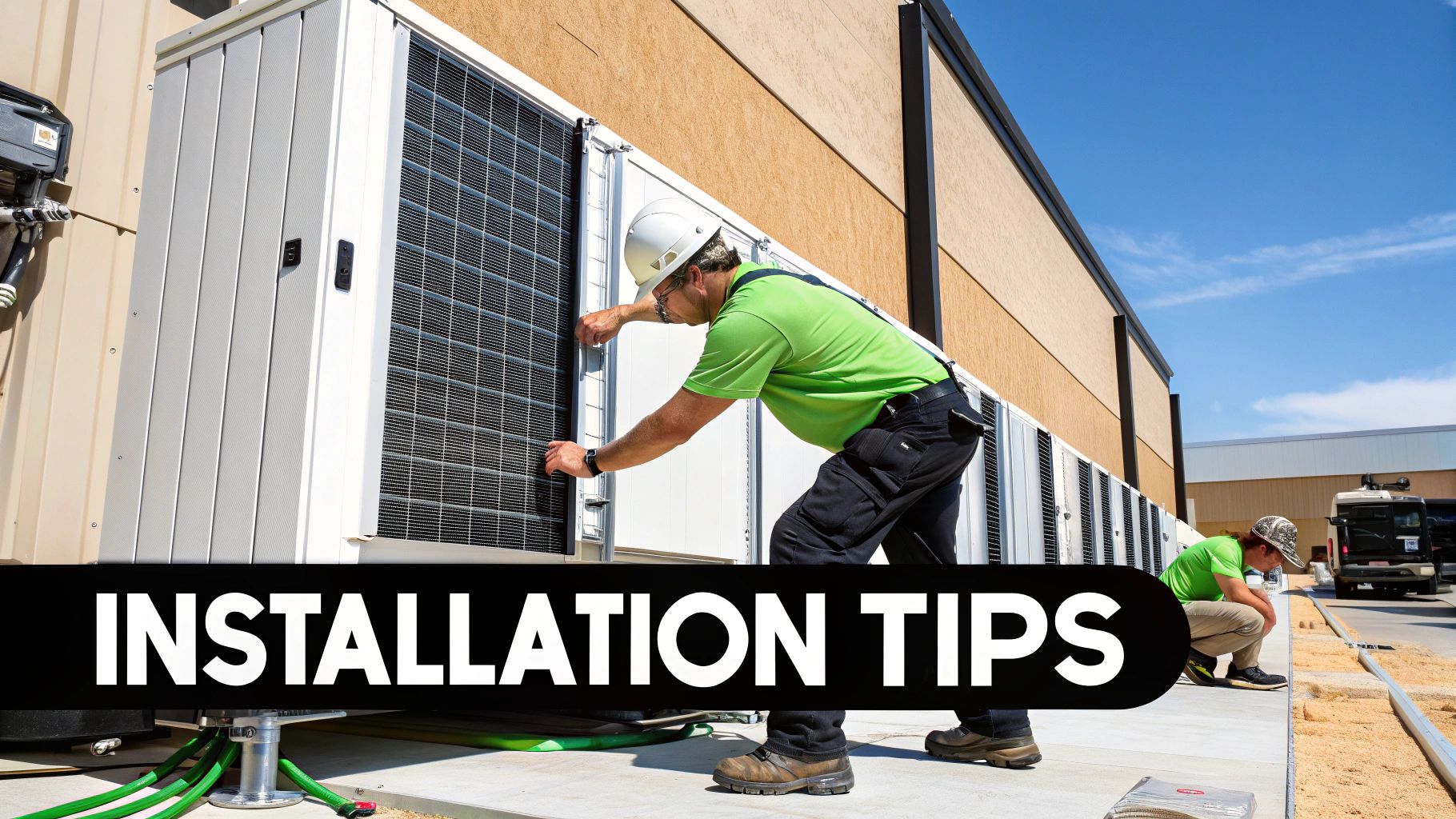 A technician working on the installation of a new walk-in cooler.