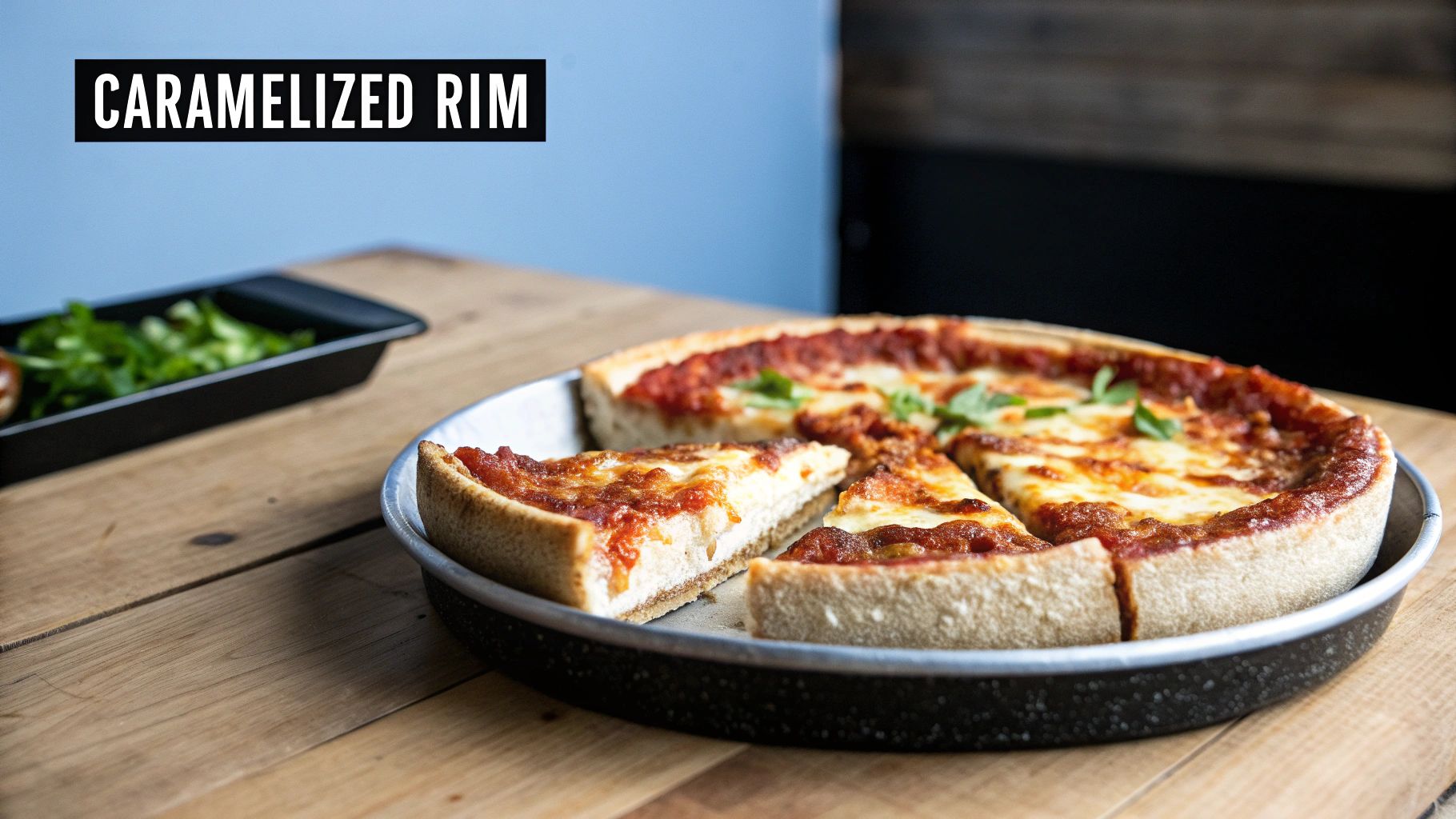 Pequod's Pizza with its signature caramelized cheese crust.