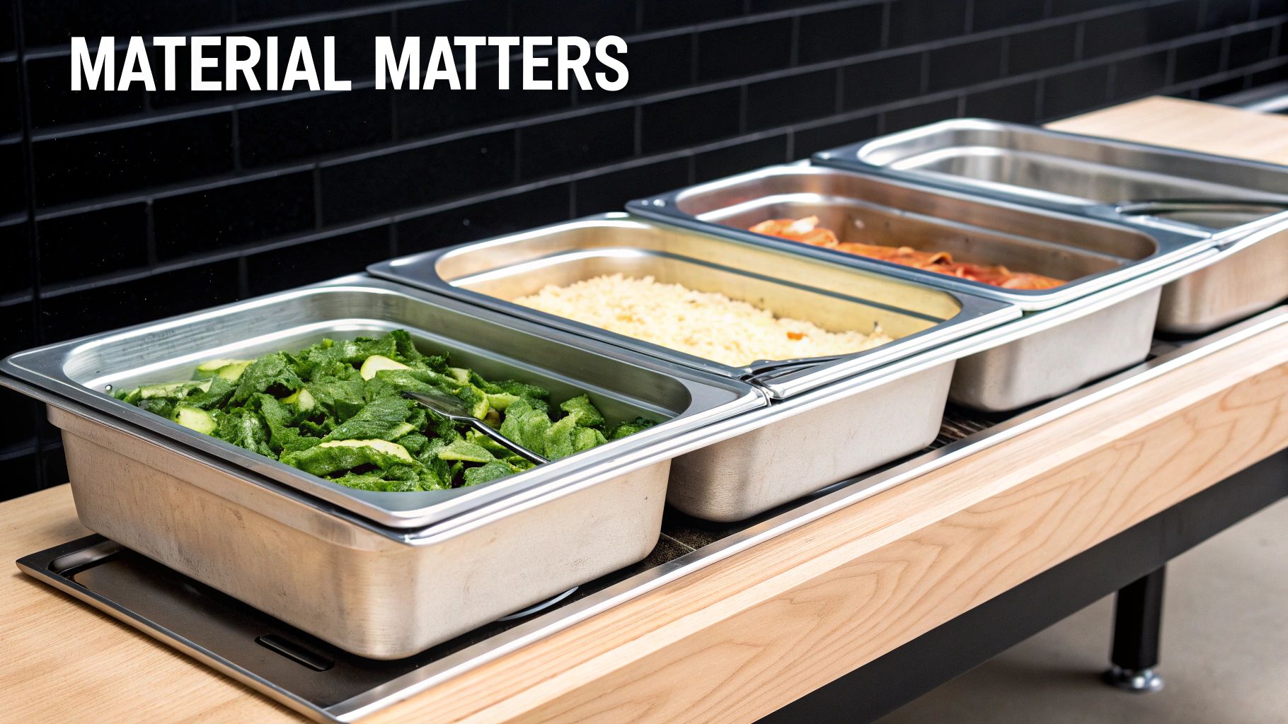 Several stacked stainless steel steam table pans