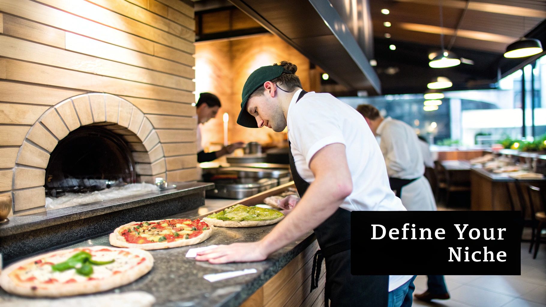 A chef preparing a pizza on a wooden peel, showcasing the fresh ingredients and the art of pizza making.