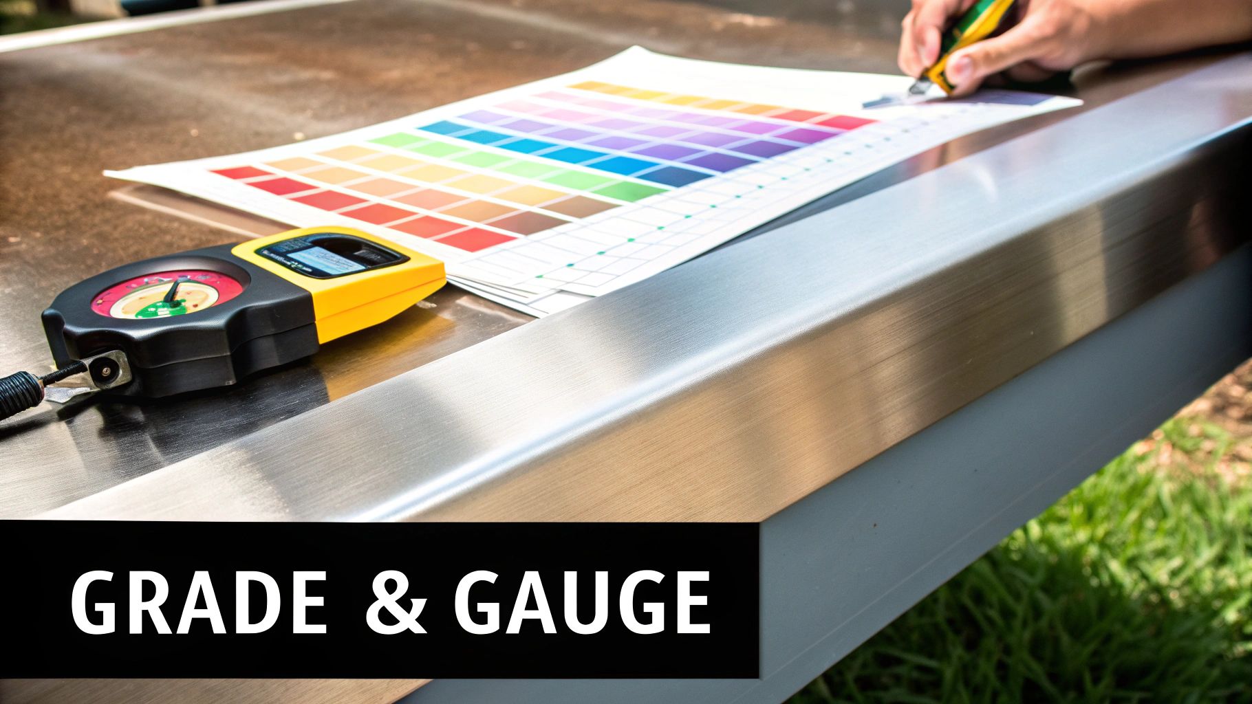 Close-up of a stainless steel prep table showing its metallic texture