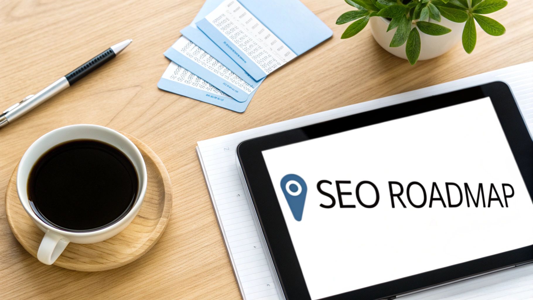 A person researching keywords for restaurant equipment on a laptop.