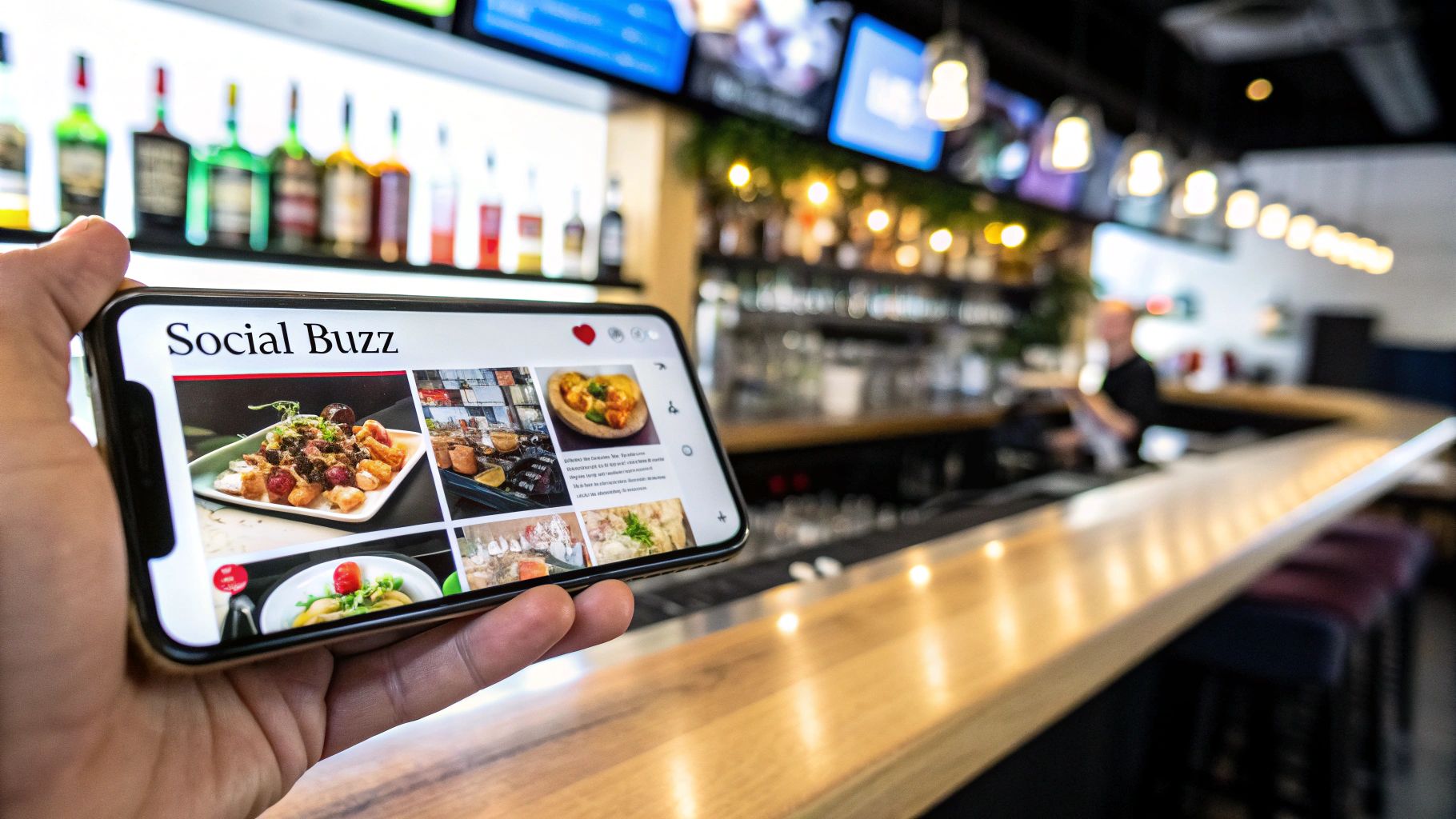 A phone showing an aesthetically pleasing restaurant's Instagram feed.