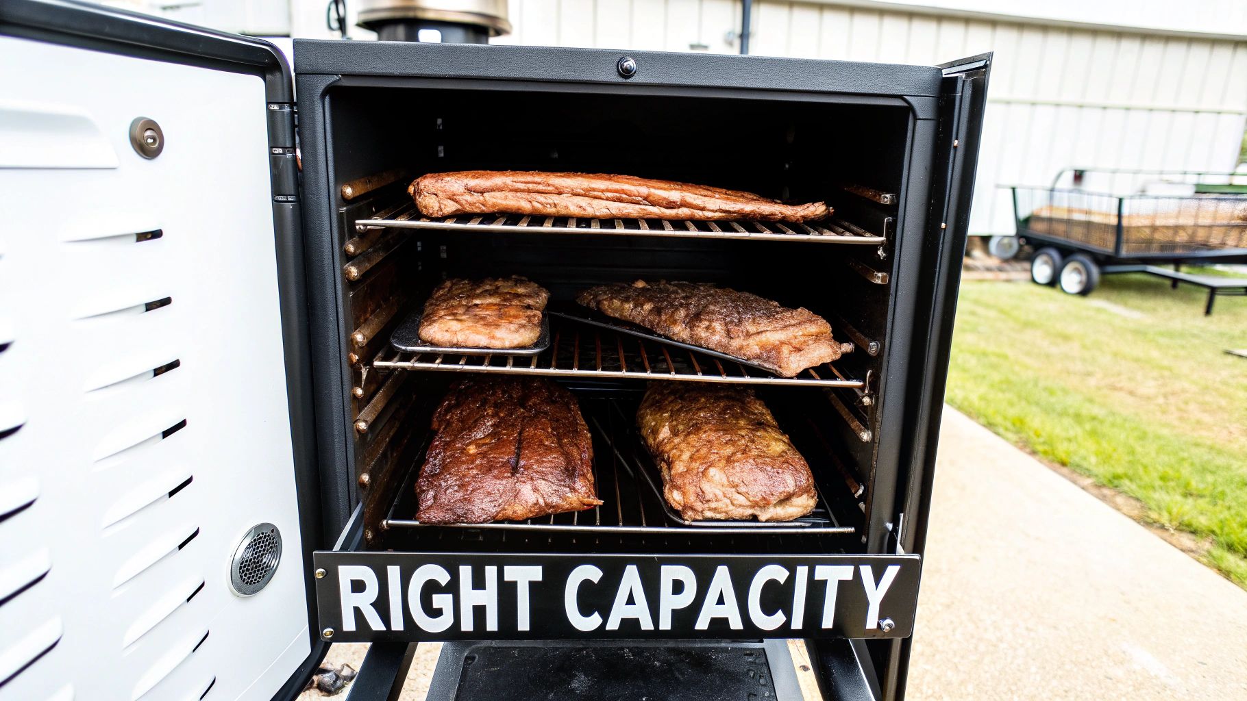 Chef checking on ribs in a large commercial smoker