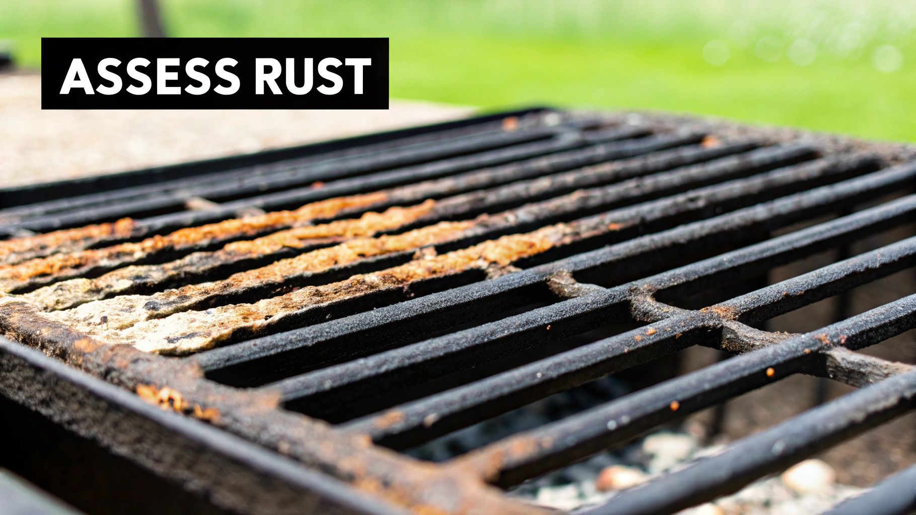 A person seasoning a clean barbecue grill grate with oil before cooking.