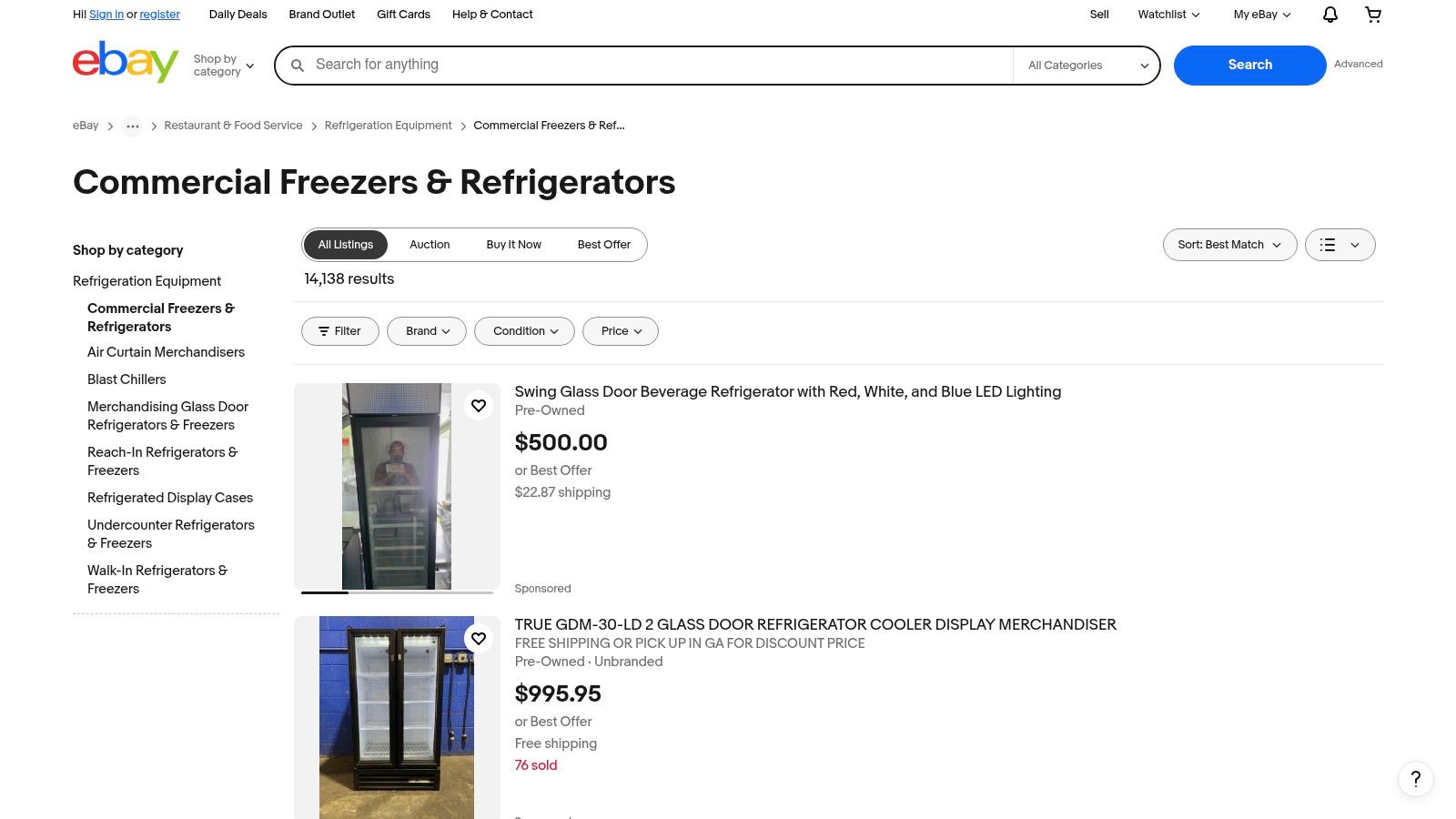 eBay (Commercial Freezers & Refrigerators)