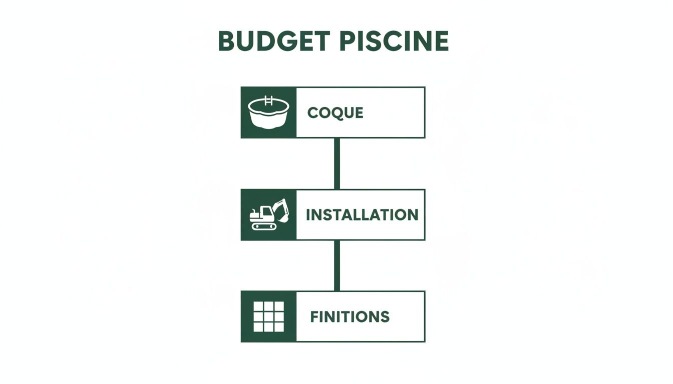fiberglass pool price pool budget - Prix piscine coque: Guide complet et conseils en Belgique Infographie détaillée du budget piscine, présentant les étapes de la coque, de l'installation et des finitions.