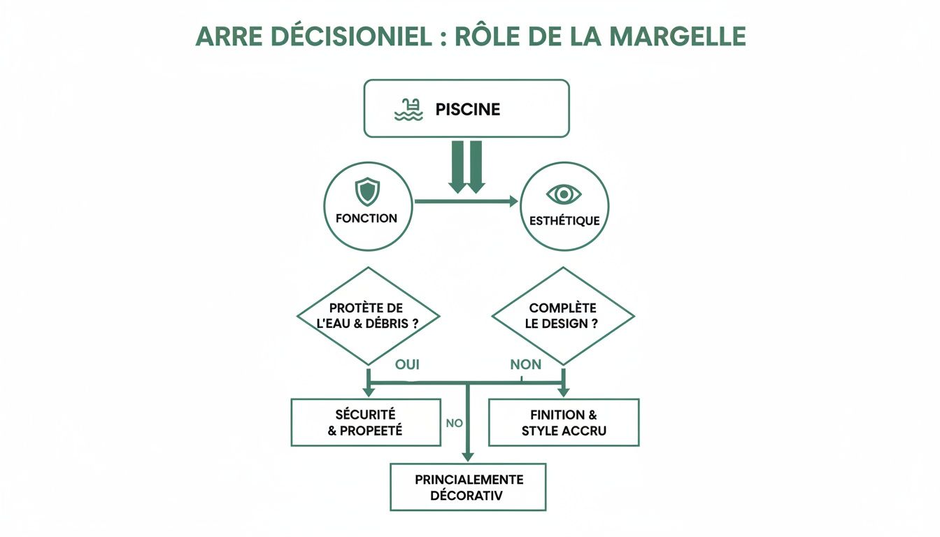 pool coping decision tree - Découvrez la margelle pour piscine idéale: guide complet et conseils Diagramme de décision expliquant le rôle de la margelle de piscine entre fonction (sécurité, propreté) et esthétique (design).