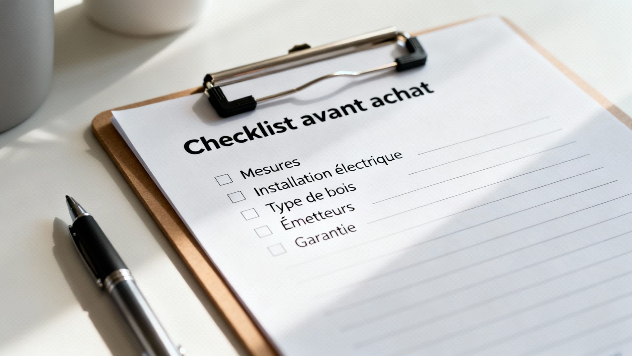 infrared sauna 2 3 4 or 5 people checklist - Choisir son sauna infrarouge 2, 3, 4 ou 5 personnes le guide complet Une checklist "avant achat" sur un presse-papiers, avec des options à cocher comme les mesures et la garantie.