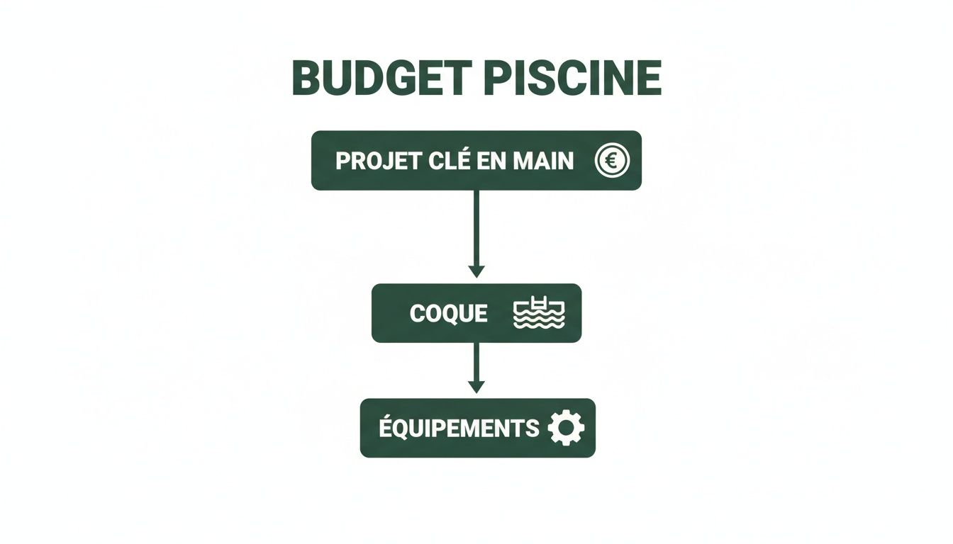 fiberglass pool prices pool budget - Prix piscines coques : guide clair et pratique en Belgique et au Luxembourg Diagramme du budget piscine détaillant un projet clé en main, incluant la coque et les équipements nécessaires.