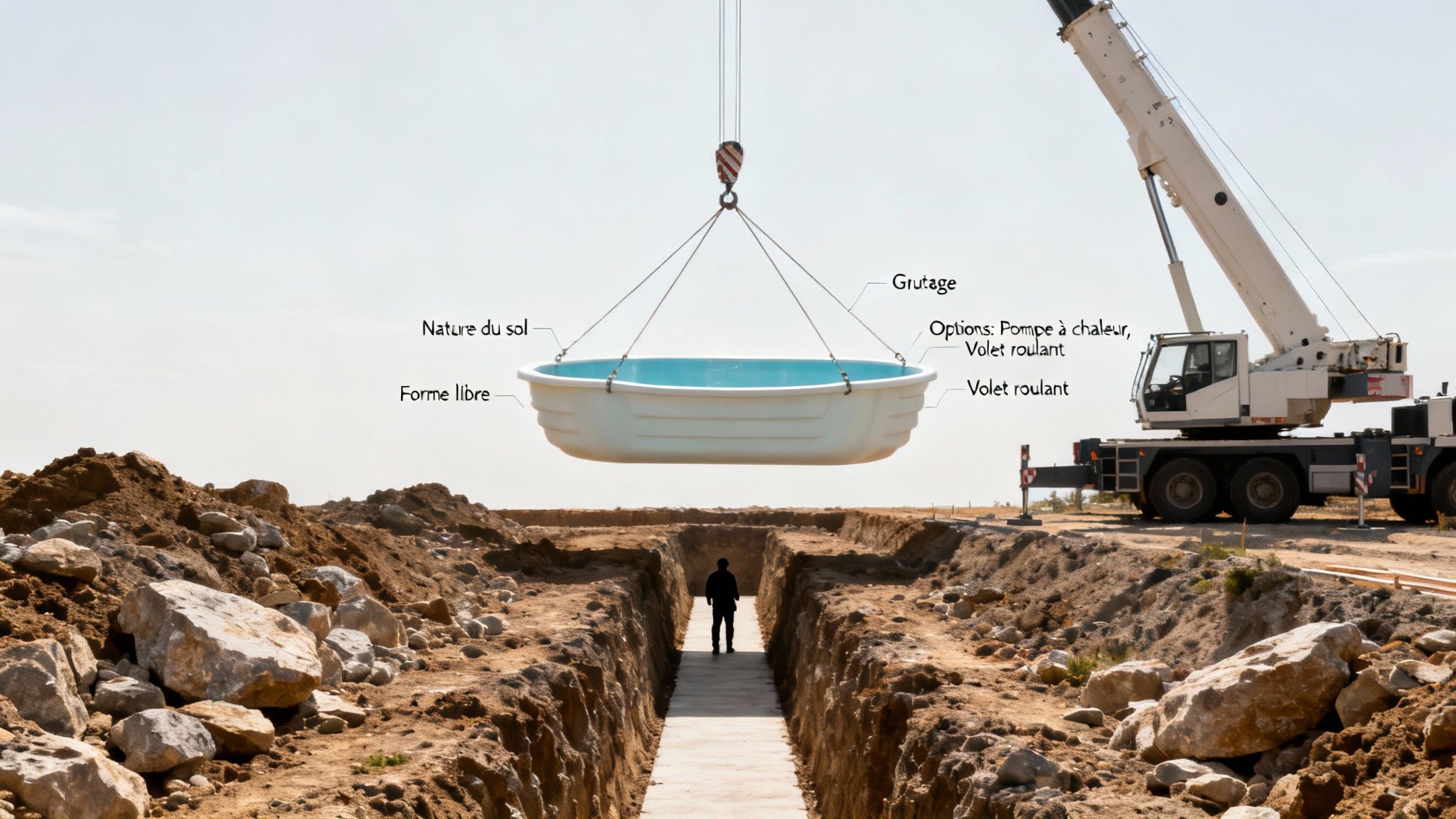 price fiberglass pool pool installation - Prix piscine coque: Guide complet et conseils en Belgique Grutage d'une piscine coque dans une tranchée sur un chantier. Installation d'une piscine préfabriquée.