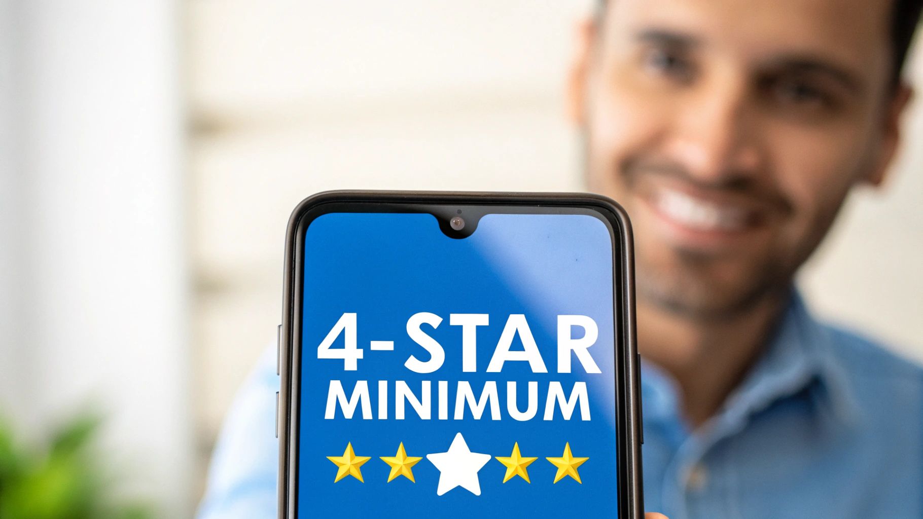 A close-up of a customer giving a five-star rating on a smartphone screen, symbolizing a positive digital reputation.