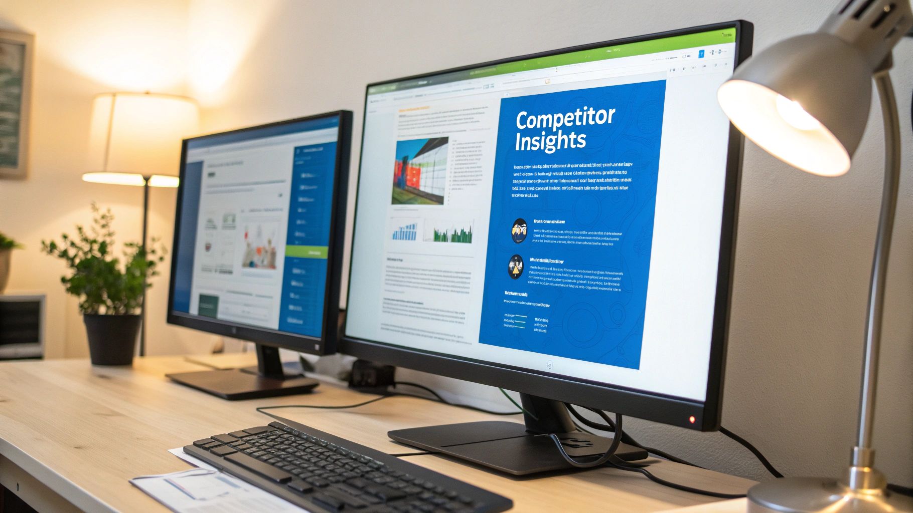 Customer Experience Benchmarking 3 Two business owners looking at a laptop, comparing data points and smiling, indicating a successful analysis.