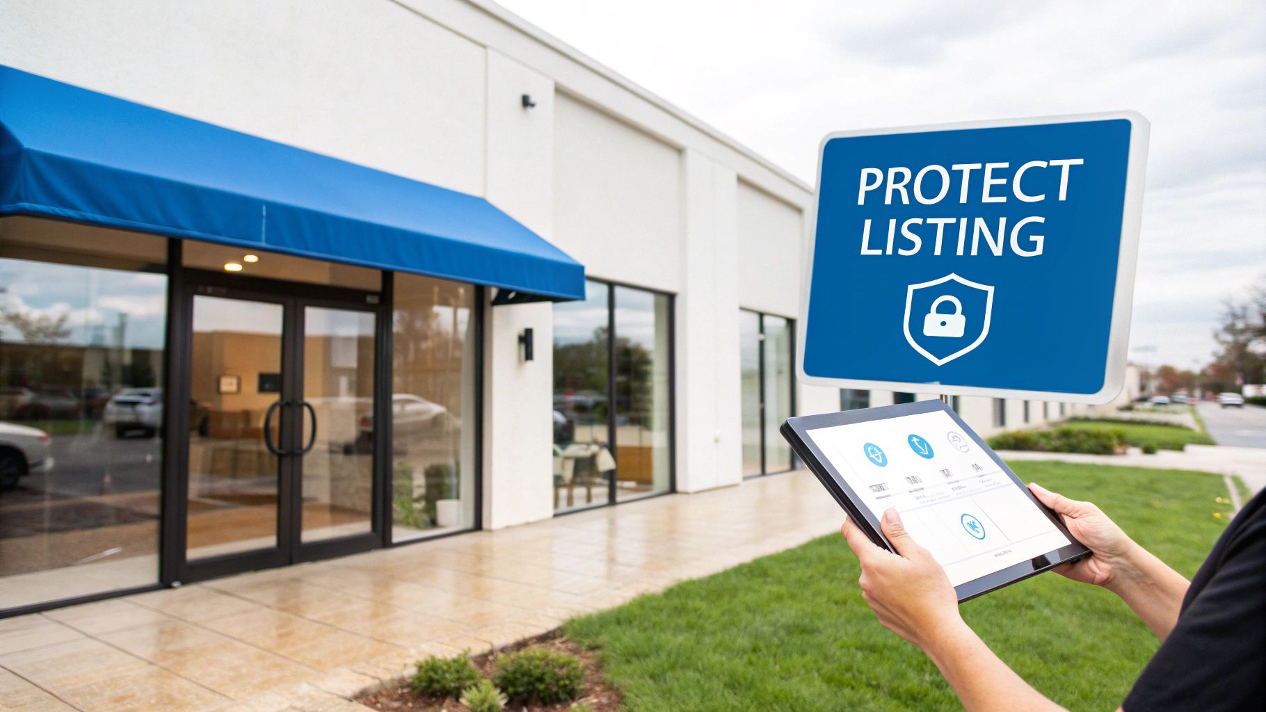 How do i recover my business on Google 2 A shield icon protecting a store icon, symbolizing the protection of a local business listing.