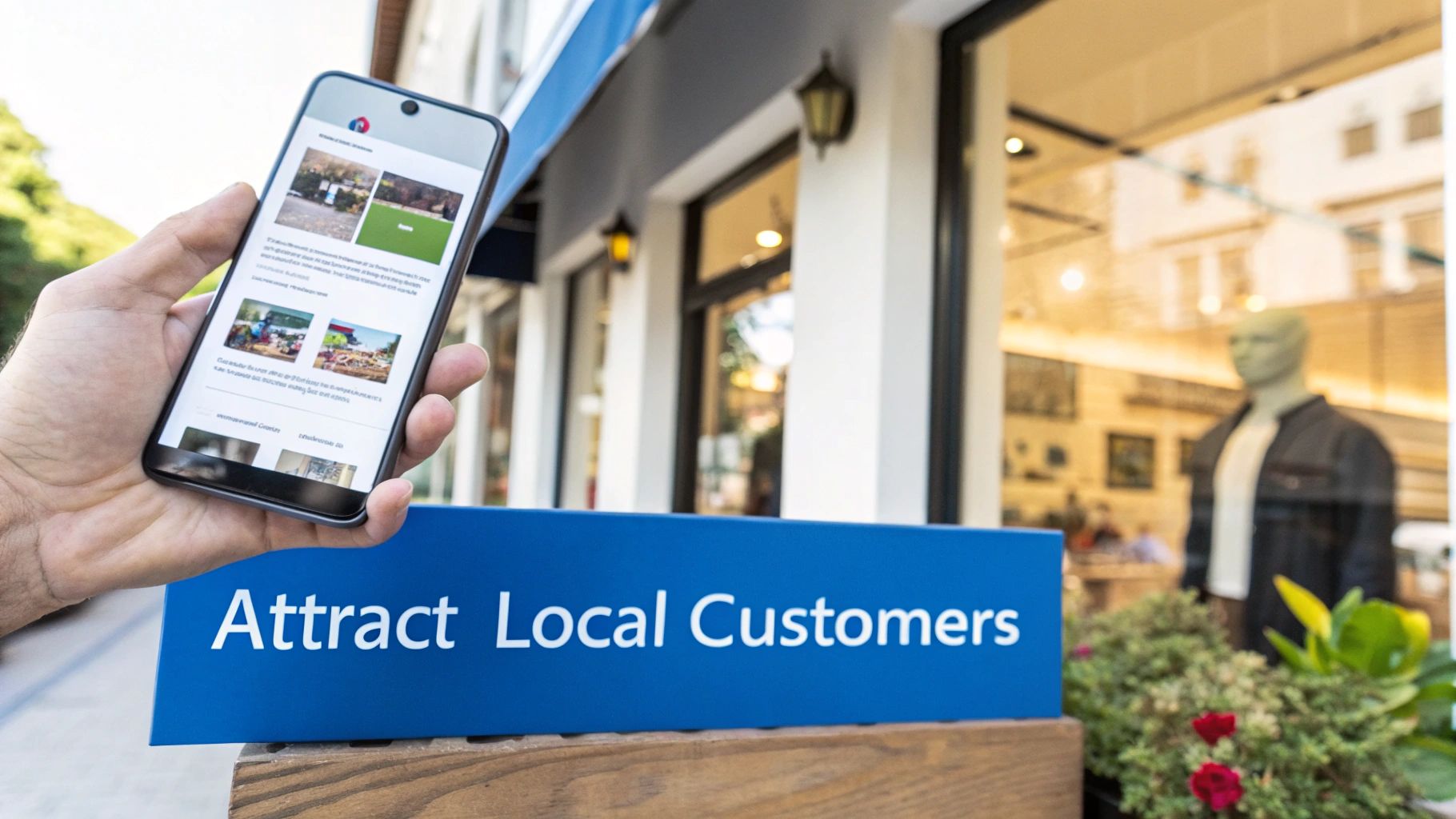 A person working on a laptop, optimizing a Google Business Profile to attract customers.
