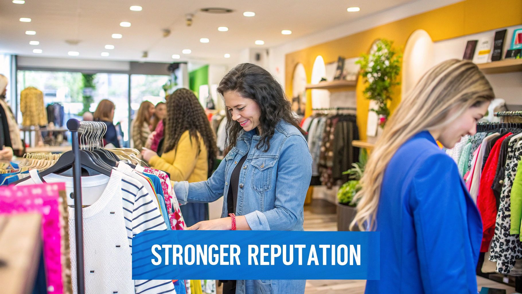 A small business owner smiling confidently while reviewing positive customer feedback on a laptop.