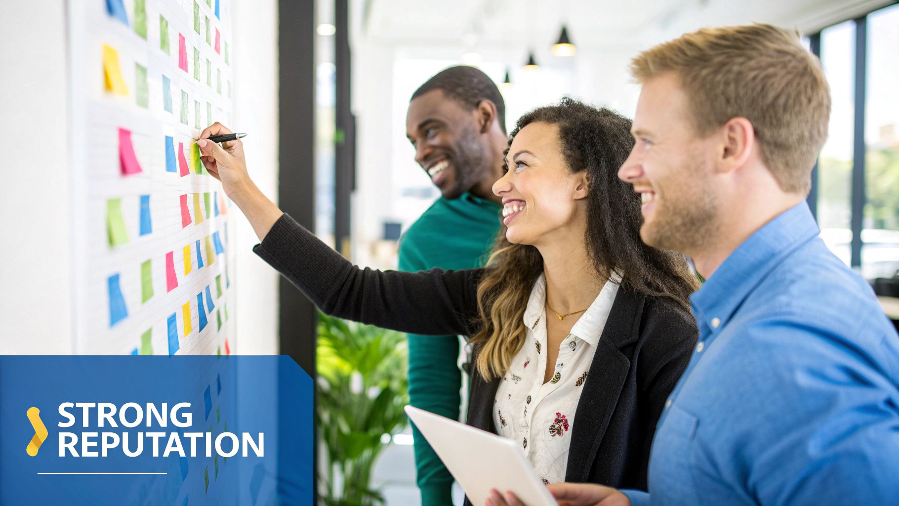 Delete Negative Review On Glassdoor 3 A team of happy employees collaborating in a modern office, representing a positive company culture.