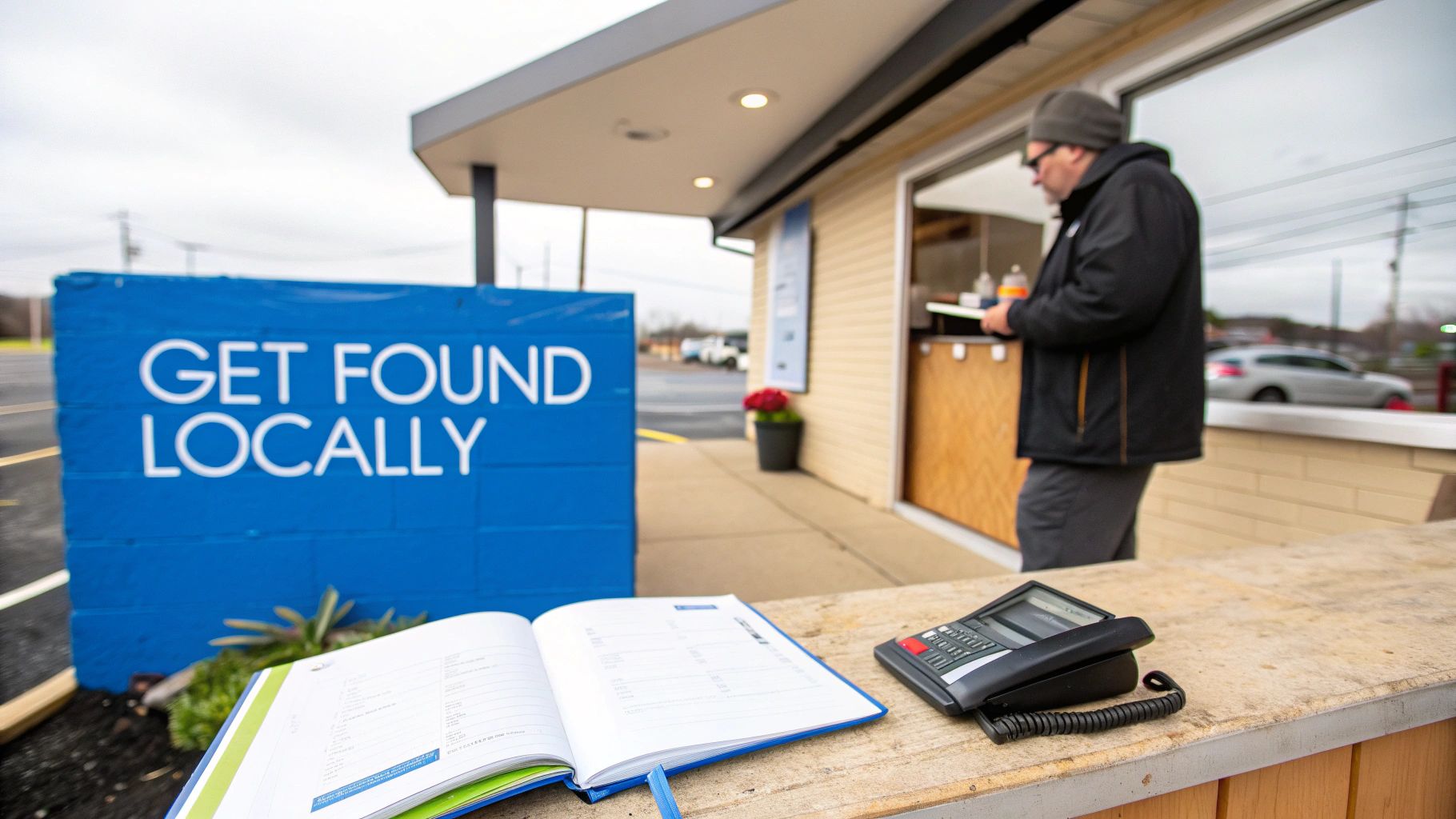 Local Citation Building and Why you need to Rank 1 A small business owner looking thoughtfully out of their shop window, concerned about the lack of customers.