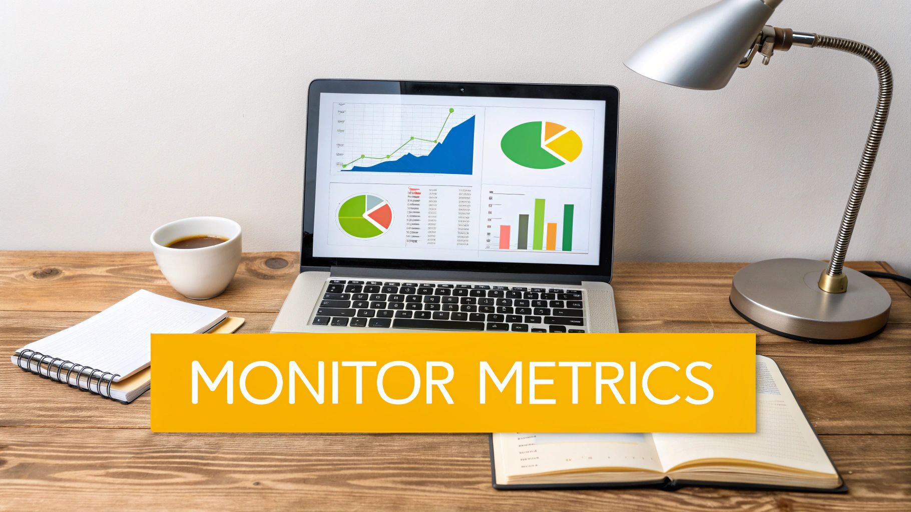 A calculator and charts on a desk, representing the calculation of marketing ROI.