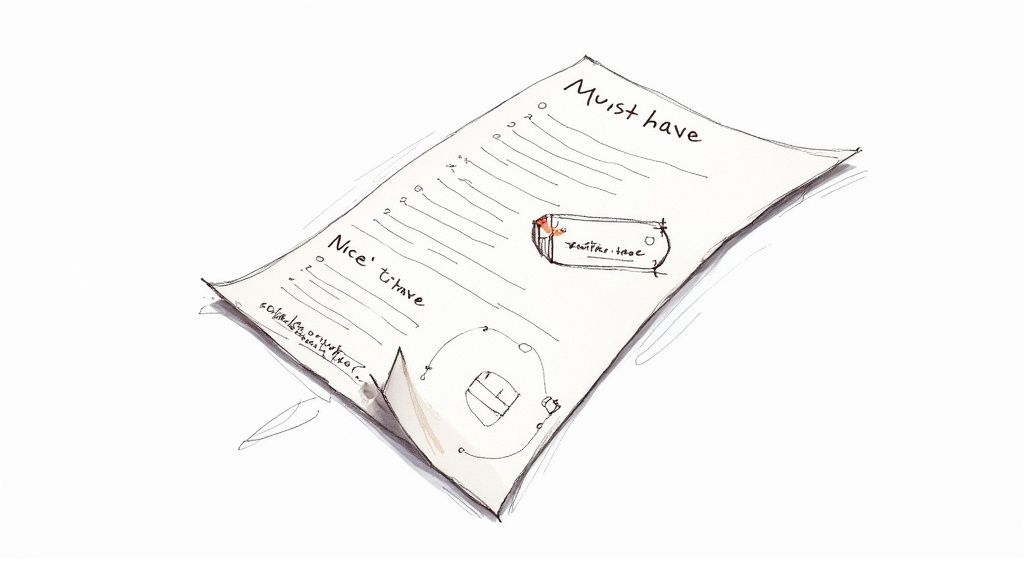 A team planning project needs on a whiteboard with sticky notes.