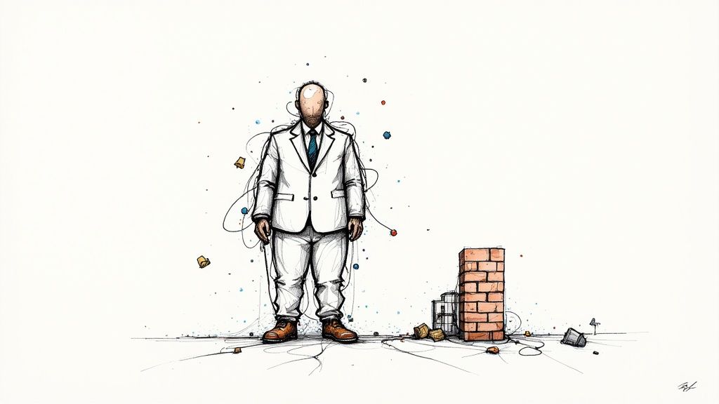 A team of startup professionals collaborating around a computer screen, frustrated with their current software.