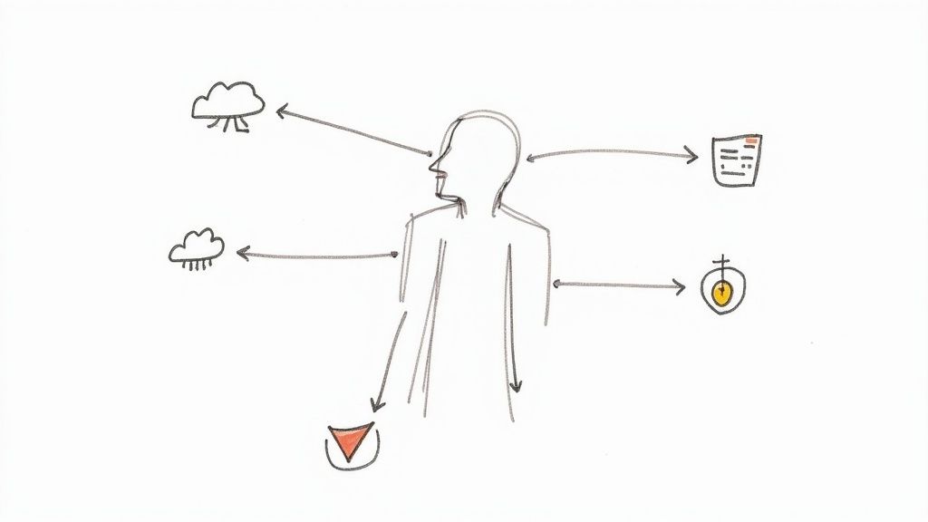 An abstract image showing network connections and AI-powered interfaces, representing future trends in IT.