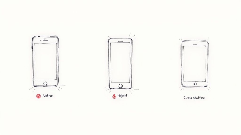 A split screen showing a native app on one side and a cross-platform app on the other, highlighting the differences in UI.