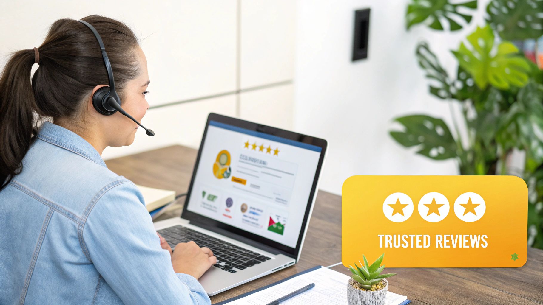 A person looking at a screen with a large question mark, surrounded by icons representing UX, SEO, and shopping carts.