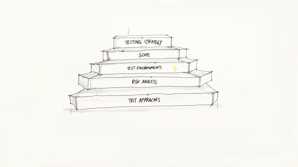 A detailed diagram showing the interconnected components of a testing strategy.