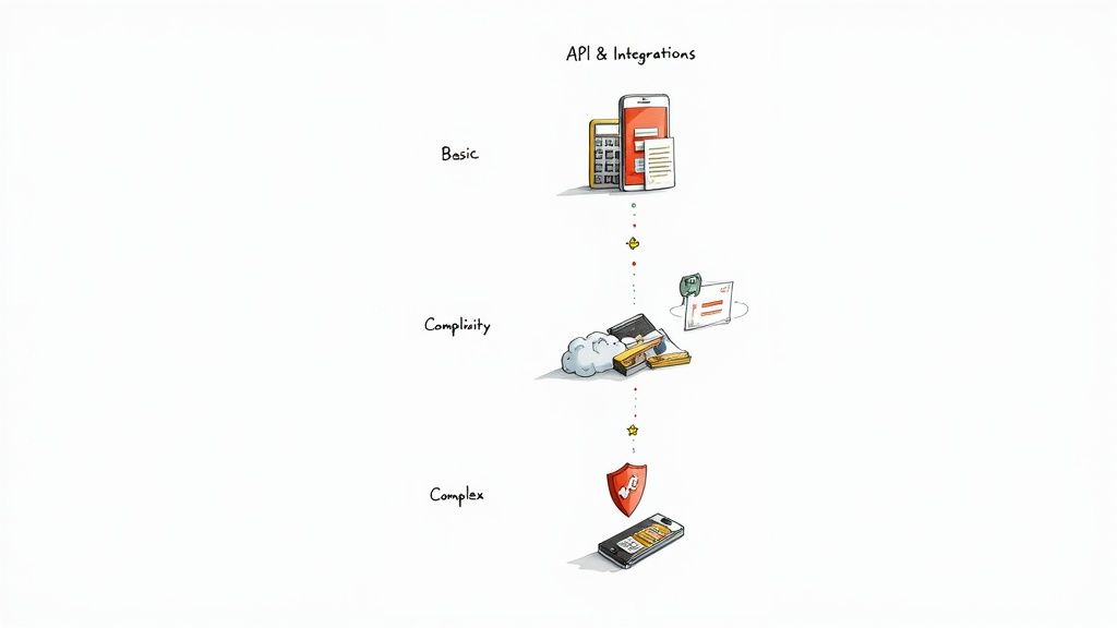 A diagram showing different levels of app complexity, from simple to complex, with corresponding features.
