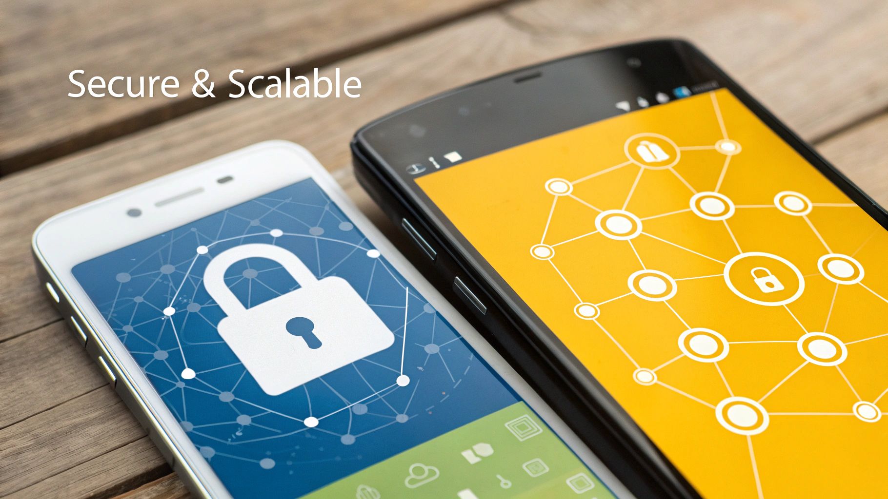 A professional's hand holding a smartphone, displaying a secure and intuitive enterprise application interface.