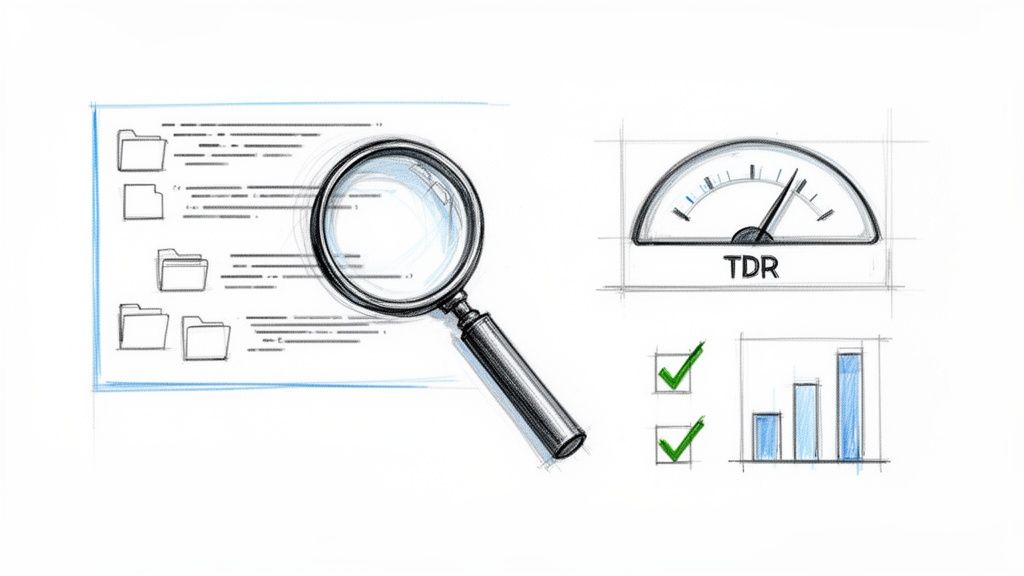 A sketch illustrating the process of technical analysis, performance measurement, and successful improvement.