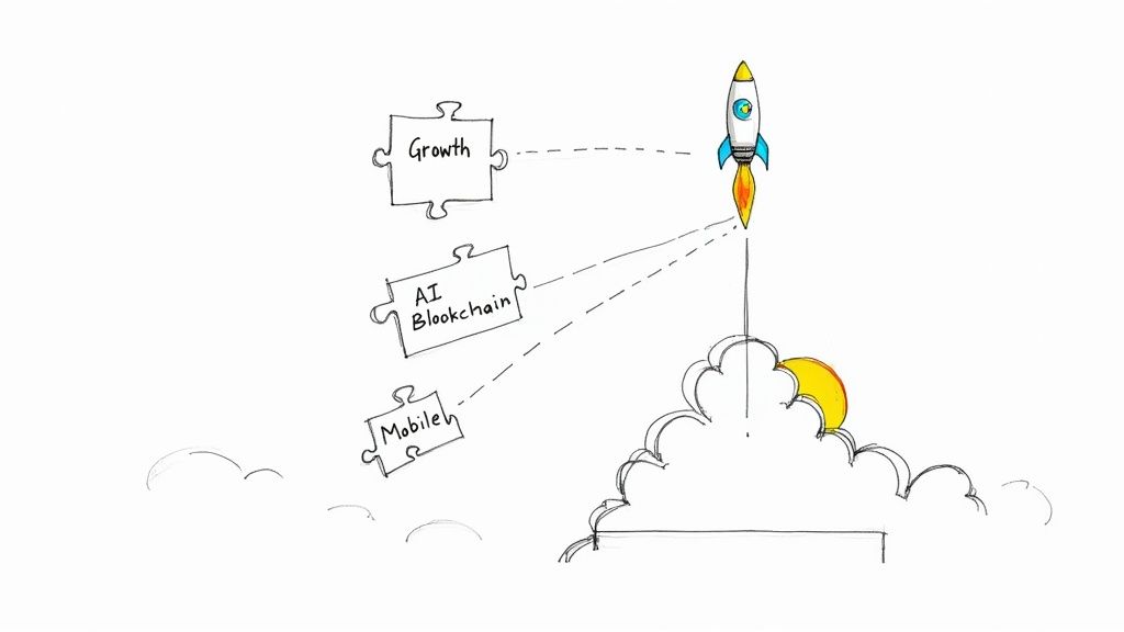 A team of developers collaborating on a project in a modern office.